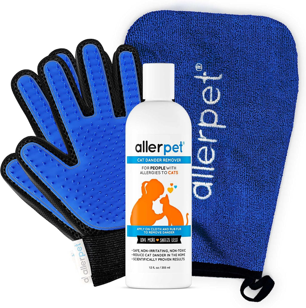 Allerpet Cat Dander Remover w/Free Pair of Grooming Gloves & Mitt (12oz)
