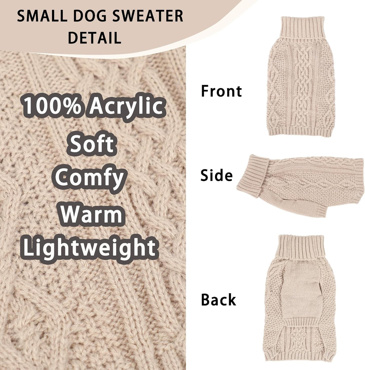 Dog Sweaters for Small Dogs Turtleneck Pullover Puppy Sweater Sleeveless Cable Knit Sweater for Chihuahua Soft and Warm 