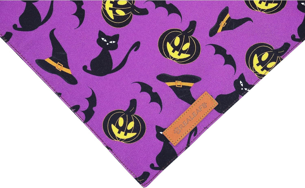 Halloween Dog Bandanas 2 Pack, Reversible Orange Pumpkin Pet Scarf for Boy and Girl, Premium Durable Fabric, Holiday Ban