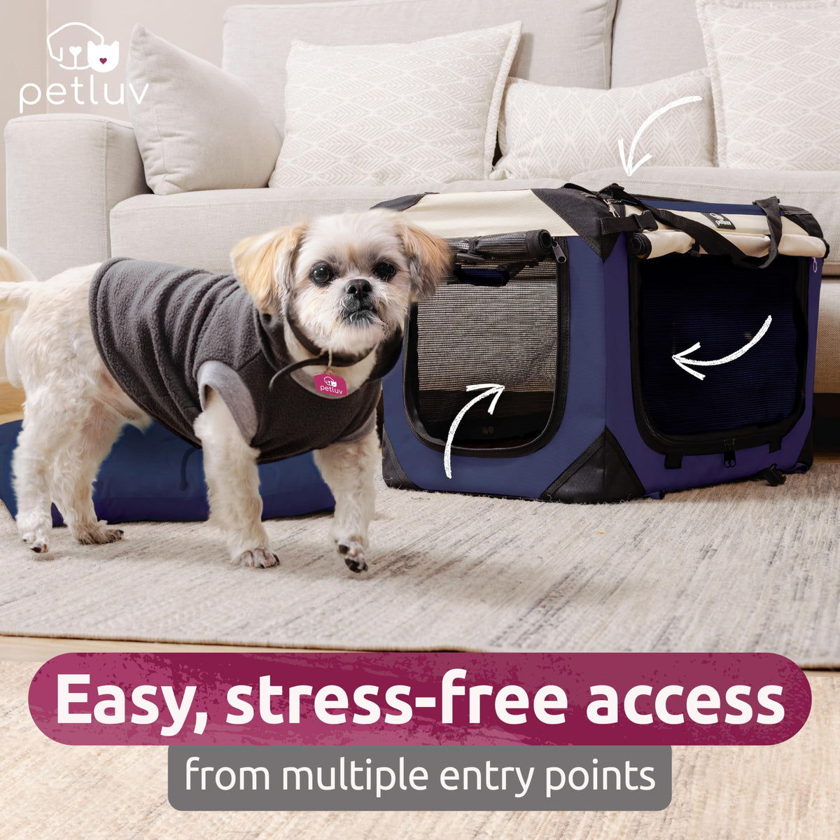 Cat & Dog Pet Carrier, Fits 2 Cats or Medium Dog Comfortably, Large, Navy