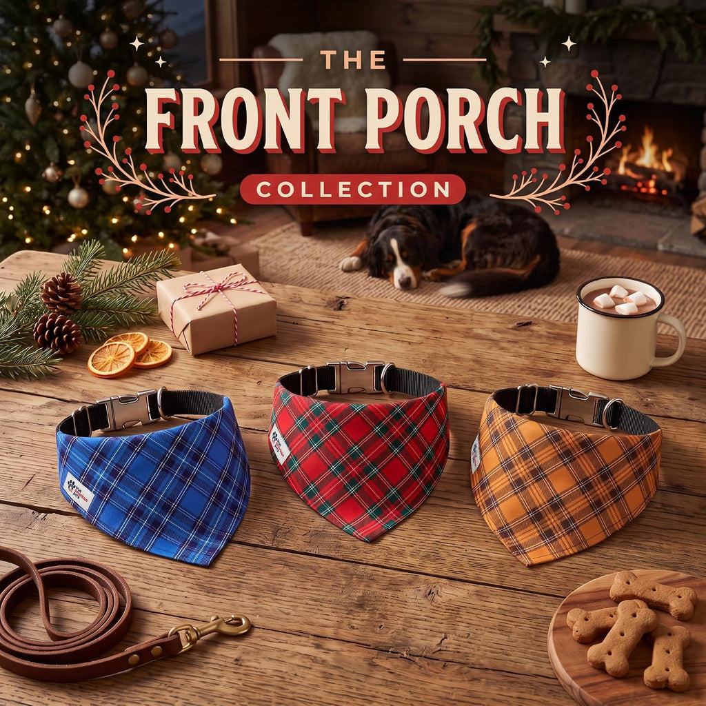 Christmas Tartan Plaid Dog Bandana 2-in-1 Adjustable Nylon Strap - Medium
