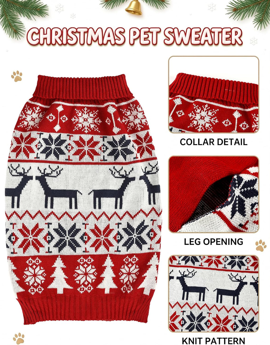 Christmas Dog Sweaters for Small Medium Large Dogs and Cats,Pet Soft Warm Holiday Outfit Girl & Boy,Pup Winter Clothes T