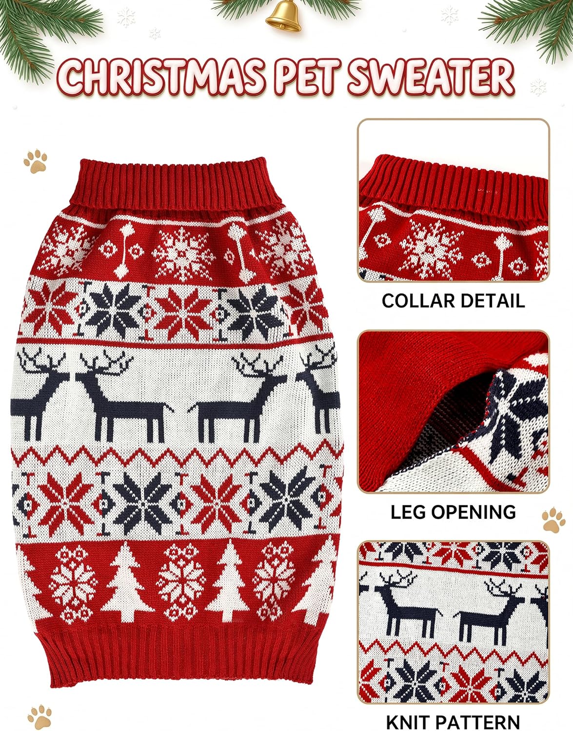 Christmas Dog Sweaters for Small Medium Large Dogs and Cats,Pet Soft Warm Holiday Outfit Girl & Boy,Pup Winter Clothes T