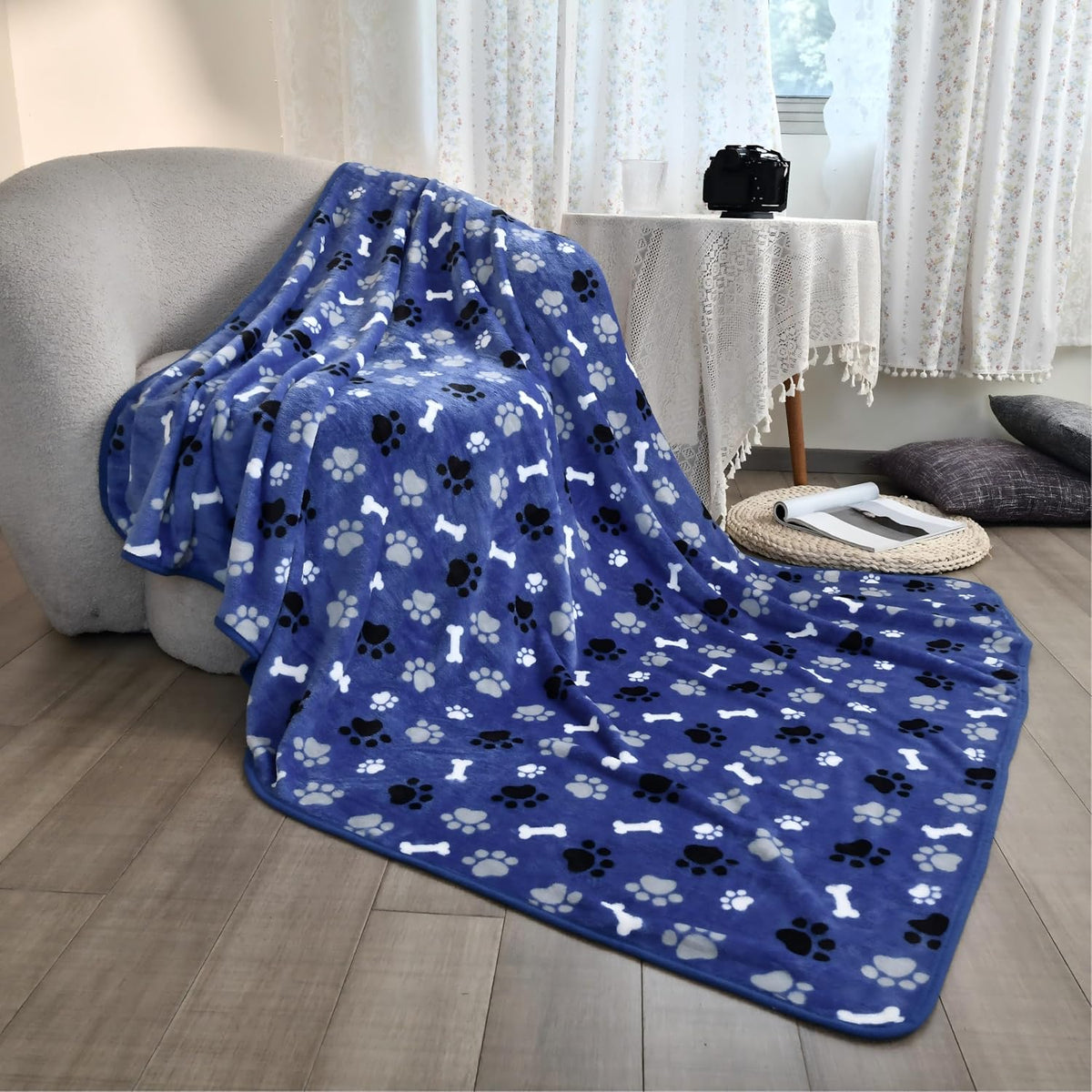 Waterproof Dog Blanket Reversible Pet Sherpa Fleece 40x30 Blue