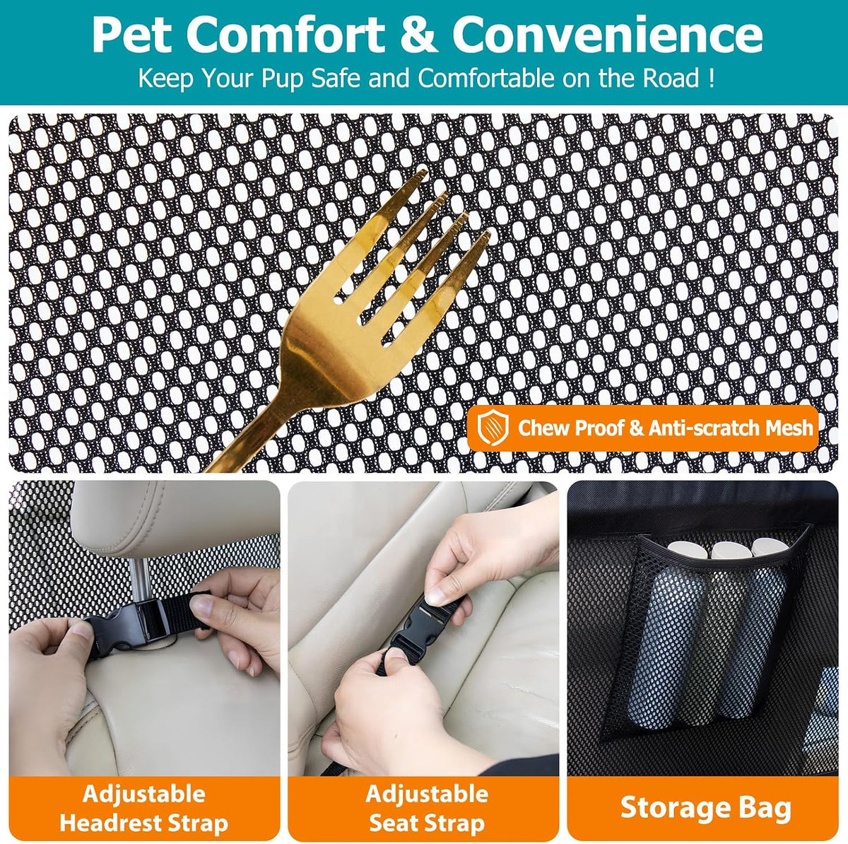Dog Barrier for Car Back Seat & Cargo Area with Wider Coverage, Universal Fit for Car, SUV & Truck, Dog Car Divider with