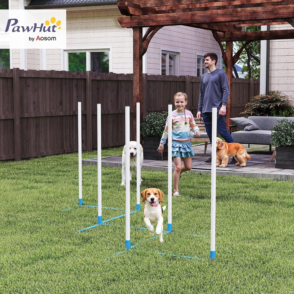 PawHut Dog Agility Training Equipment Set with Weave Poles Carry Bag White