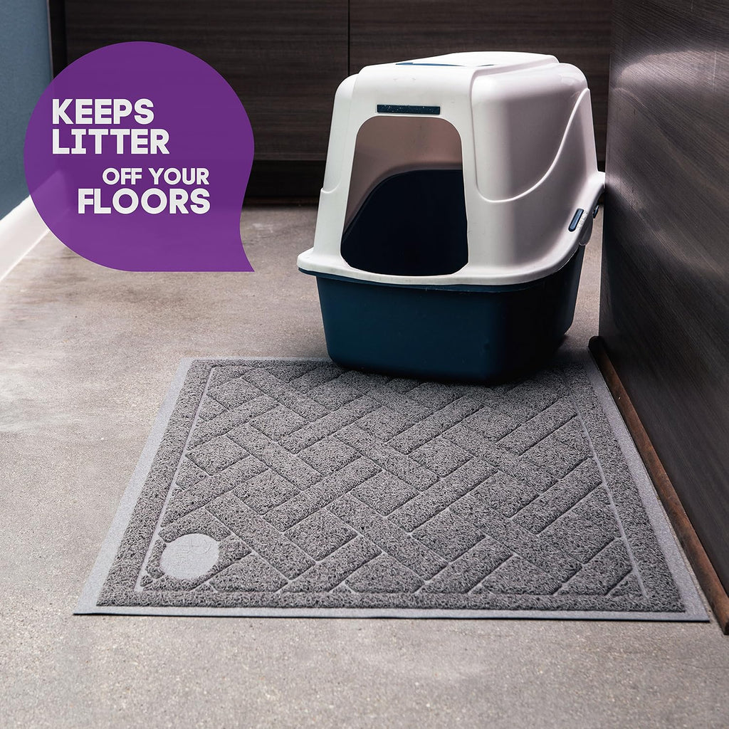 Pawkin Cat Litter Mat, Patented Design with Litter Lock Mesh, Extra Large, Durable, Easy to Clean, Soft, Fits Under Litt