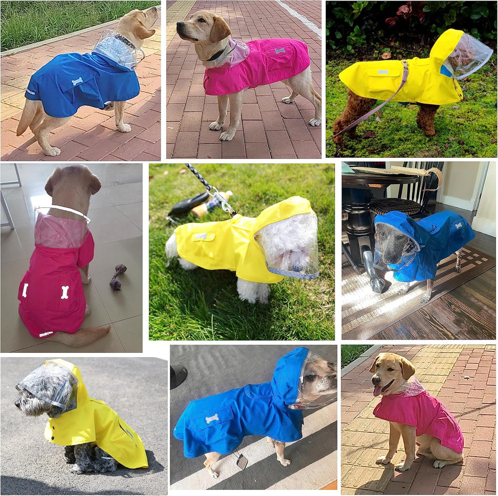 Waterproof Dog Raincoat, Adjustable Reflective Lightweight Pet Rain Clothes with Poncho Hood (Medium, Yellow)