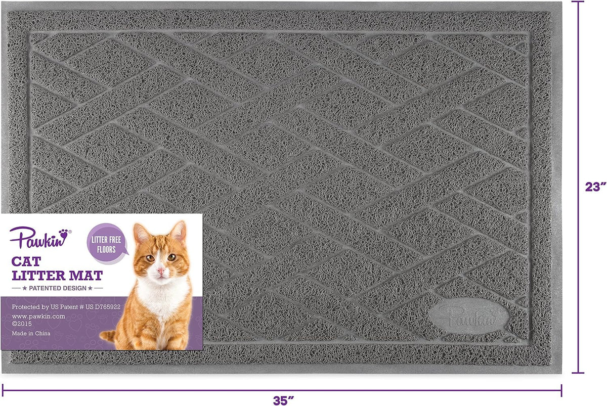 Pawkin Cat Litter Mat, Patented Design with Litter Lock Mesh, Extra Large, Durable, Easy to Clean, Soft, Fits Under Litt