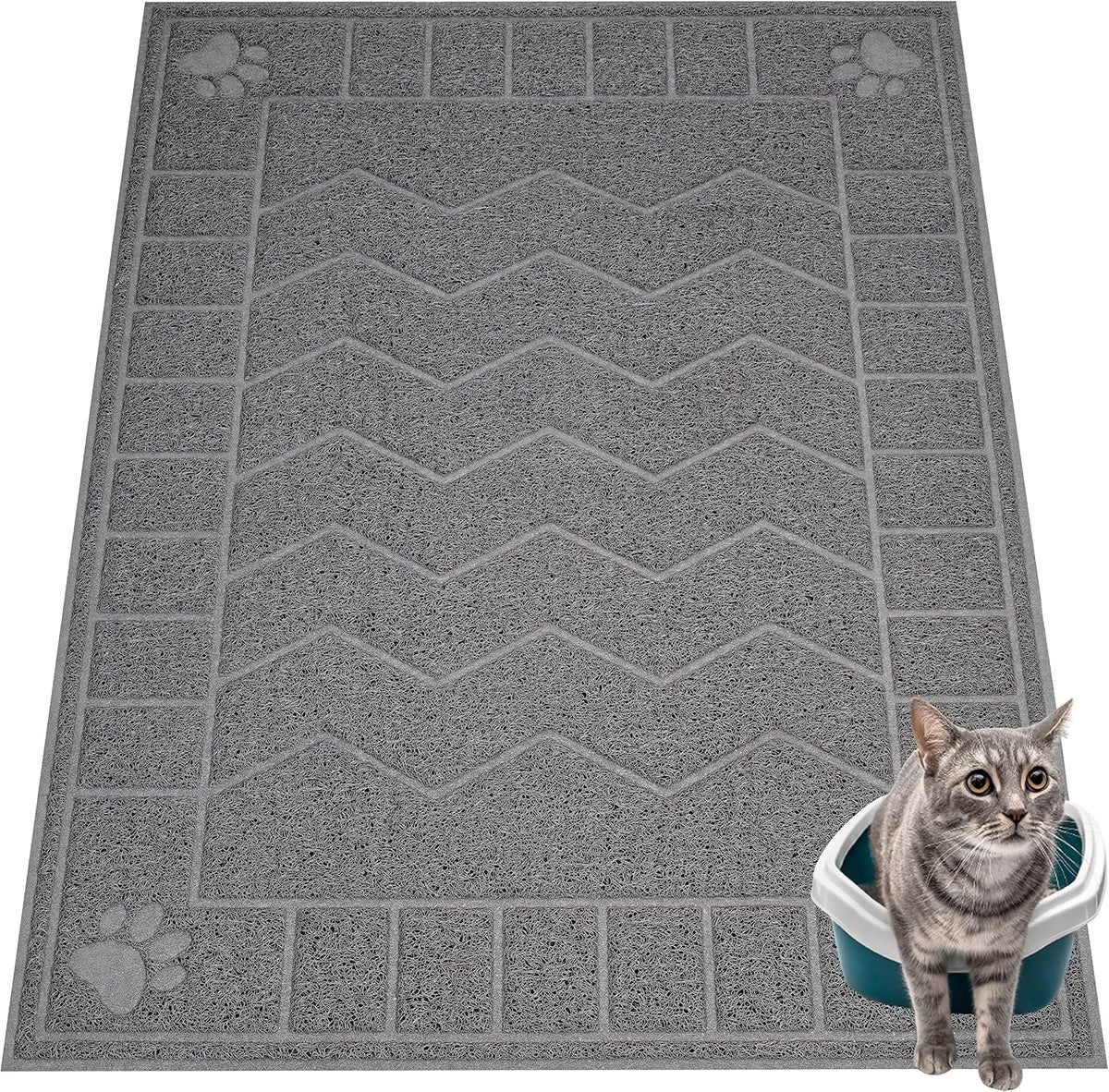 Cat Litter Box Mat, 35" x 24" Large Waterproof Litter Trapping Mat